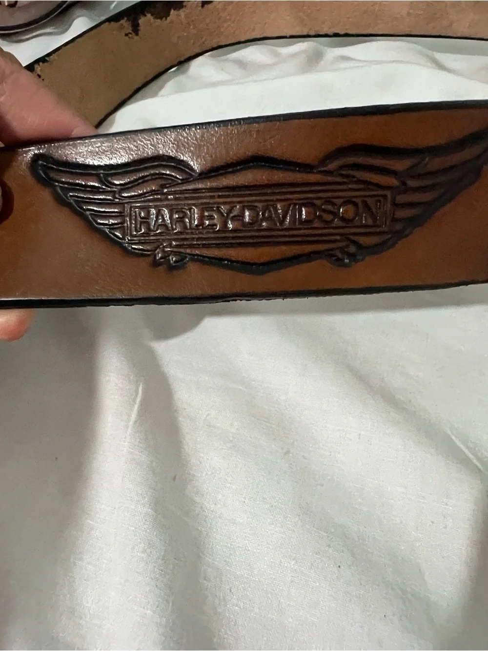Harley-Davidson Brown Leather Belt with Crystal-Encrusted Shield Buckle